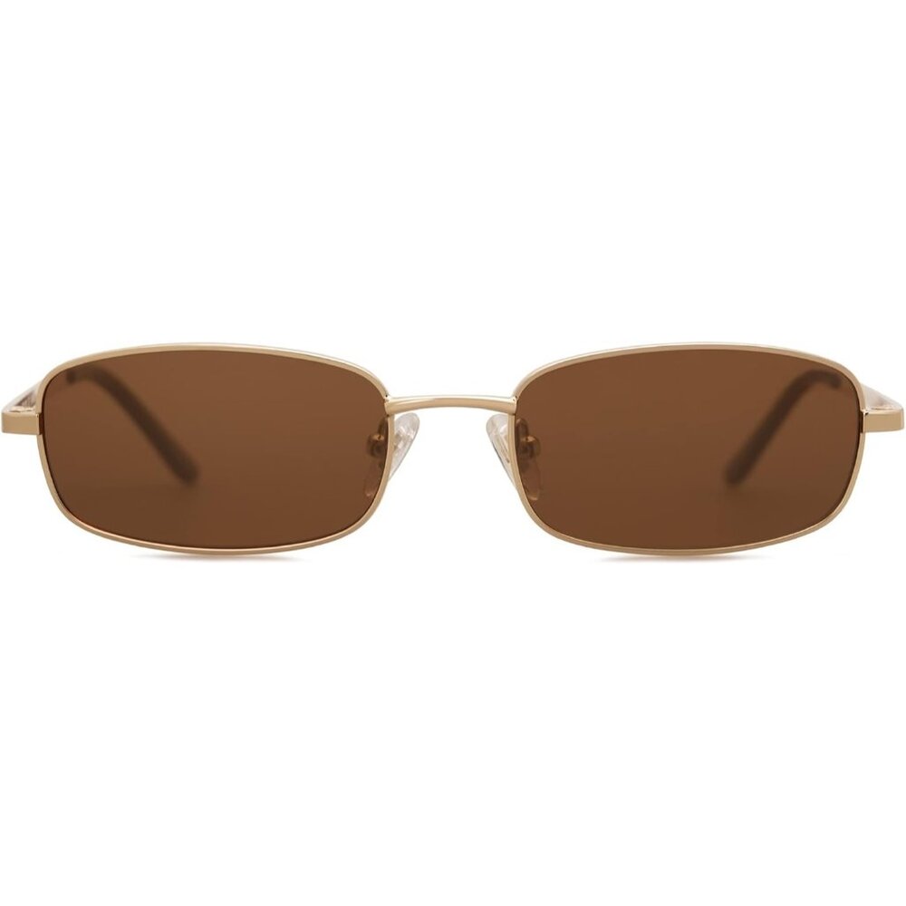 ✨Women's Brown Small Narrow Rectangle Retro 80s 90s Skinny Sunnies Sunglasses
